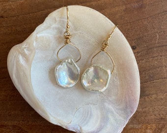 Organic Freshwater Pearl Earrings Handmade in 14/20 Gold-Filled Wire