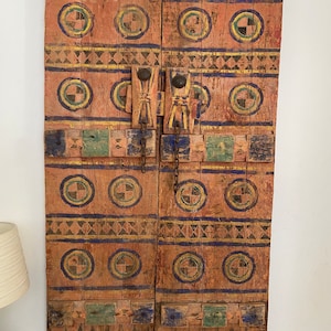 Antique Saudi Arabian Tribal Hand Painted Carved Door Vintage Tribal - museum folk art