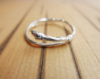 Recycled Branch Twig Ring Bud Sterling Silver refined