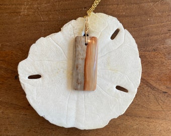 Peach Petrified Wood Pendant with Gold Filled Cable Chain - Sea Collection