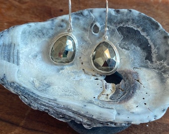 Rosecut Pyrite Dangle Earrings in Handmade in Sterling Silver
