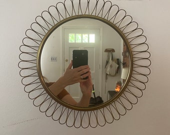 Mid century MCM Swedish Sculptural wall mirror in brass from 1950