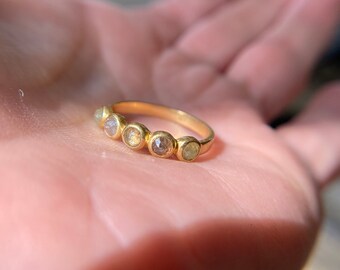 Rose Cut Natural Diamond Ring Handmade in 18k Gold