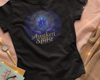 Crystal Energy T-Shirt: Spiritual Healing, Sacred Geometry Graphic Tee