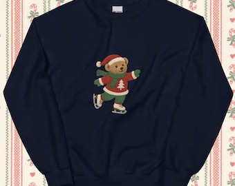 Julbjörnströja | Vintage Ralph Lauren-inspirerad Polo Bear-konståkning, mysig jul-rundkrage