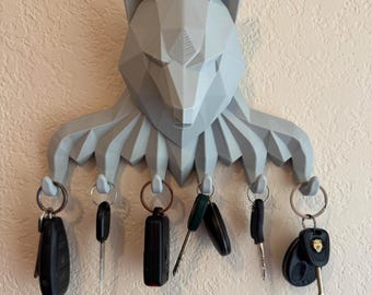 Wolf Key Rack | Geometric Wall Mount Organizer | Dark Home Decor | Entryway Hanger