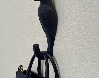 Black Raven Wall Hook | Gothic Crow Coat Hanger | Heavy Duty Screw Mount Key Holder