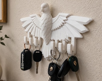 Dove Key Holder for Wall | 6 Hook Bird Key Rack | Entryway Organizer