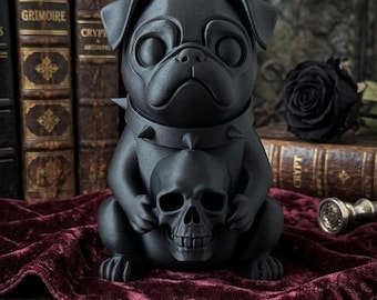 Gothic Pug Figurine | Skull Statue | Dark Home Decor | Pug Lover Gift | Matte Black
