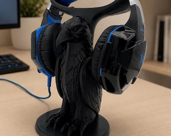 Gothic Raven Headphone Stand | Crow Headset Holder | Dark Academia Desk Decor Gamer Gift