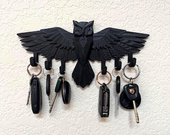 Owl Key Rack | Gothic Wall Hook Organizer | Dark Home Decor | Entryway Hanger