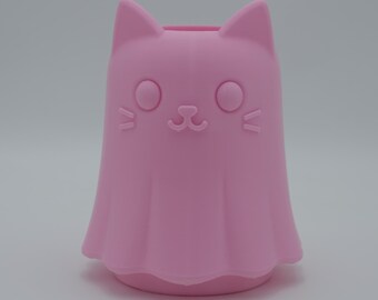 Cat Ghost 16oz Can Koozie | Kawaii Spooky Drink Holder | Unique Pet Lover Gift