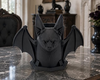 Gothic Bat Pen Holder | Vampire Desk Organizer | Goth Office Decor | Witchy Makeup Brush Holder