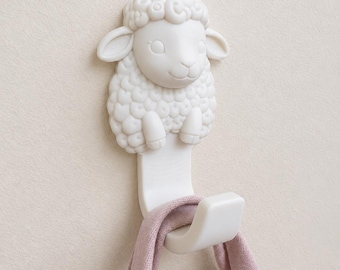 Baby Sheep Wall Hook | Farmhouse Nursery Towel Holder, Cream White ASA Plastic
