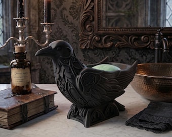 Gothic Raven Bar Soap Dish | Crow Bird Bathroom Decor | Dark Home Soap Holder