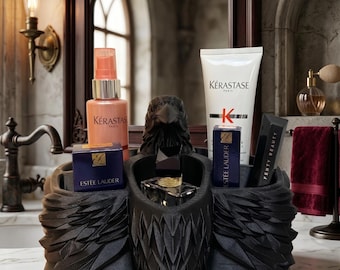 Gothic Raven Vanity Organizer | Crow Makeup Holder | Dark Home Decor Desk