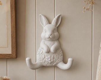 Bunny Wall Hook | Woodland Nursery Decor | Floral Rabbit Double Hook | Cottagecore Entryway Hanger