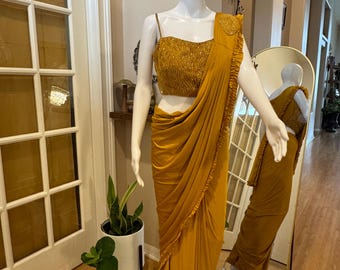 Mustard-Yellow Ready-to-Wear Saree