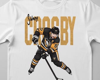 Camiseta e moletom unissex Sidney Crosby Pittsburgh Penguins para fãs de hóquei no gelo para crianças e adultos