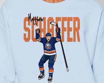Matthew Schaefer New York Islanders Unisex Ice Hockey Fan T-Shirt and Sweatshirt for Kids and Adults