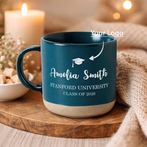 Custom Engraved Pottery Mug, Class of 2026 Graduation Gift, Personalized University College Logo Mug, Acceptance Gifts, Alumni Keepsake