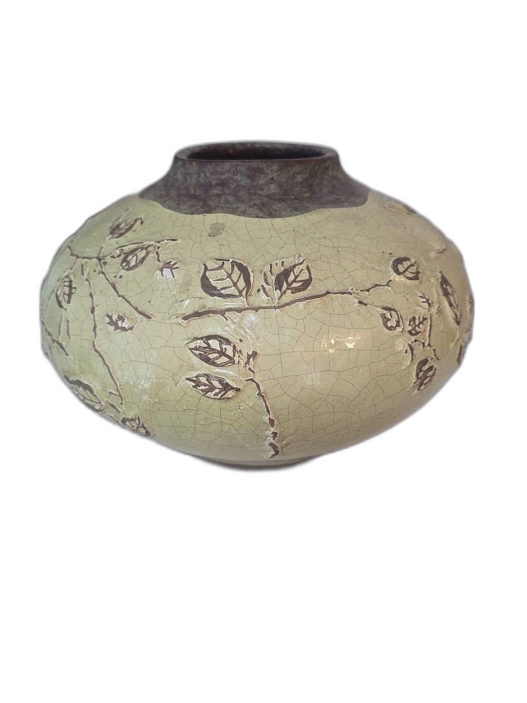 Samaco Pottery Vase Made in Phillipines Leaf Design Green - Etsy
