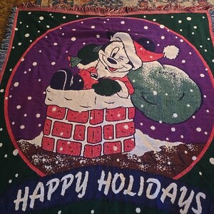 Disney Mickey Mouse Santa Cotton Blanket / Wall Hanging 60 X 50 Happy Holidays! image 3