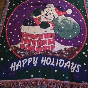 Disney Mickey Mouse Santa Cotton Blanket / Wall Hanging 60 X 50 Happy Holidays! image 2