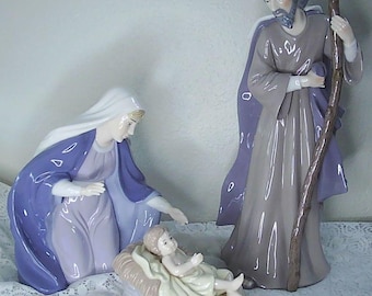 Grandeur Noel Porcelain Holy Family Set Nativity 13" Joseph Mary & Jesus 2002