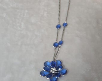 Vintage Necklace With Glass Blue Flower