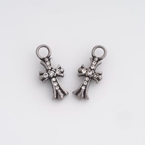 Steel CZ Cross Pendant,Stainless Steel Christian Charms for DIY Jewelry Making Supply