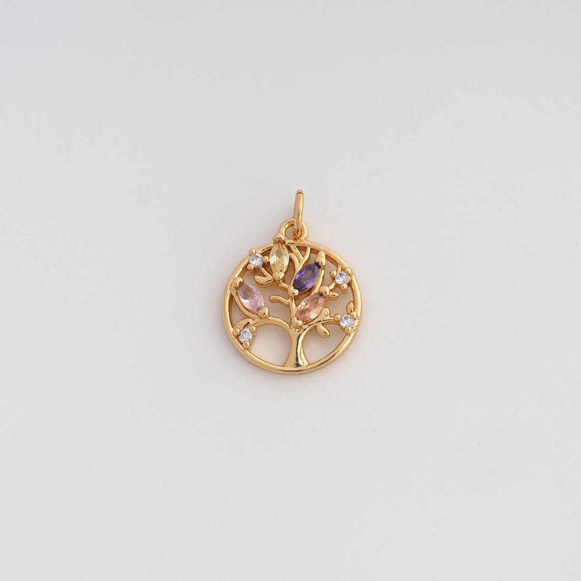 Gold CZ Tree of Life Pendant,18k Gold Filled Round Charms for DIY ...