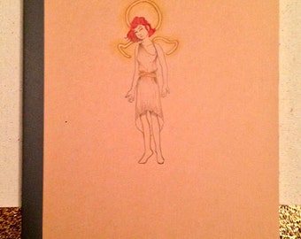 Hand-drawn and inked "Electric Angel" lined notebook - size A4 - OoaK