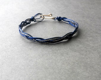 Brass & navy blue colored copper Braided Wire Bracelet with a Twist Handmade, Custom Made, Your Size, Birthday