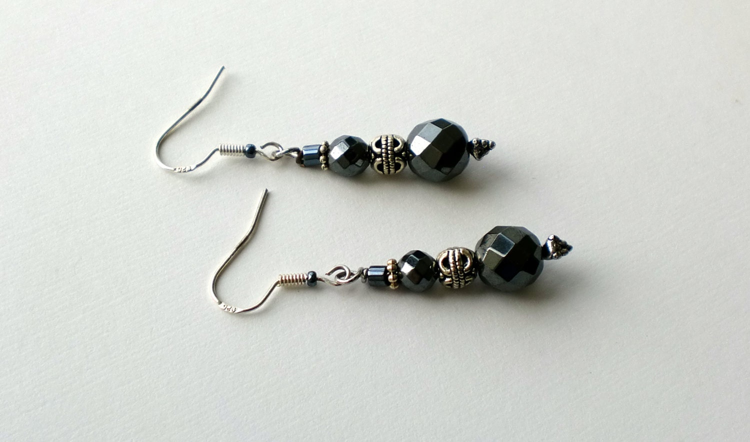 Hematite and Silver Dangles With Antiqued Silver Accent Beads - Etsy