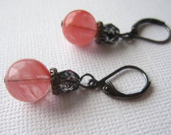 Cherry Quartz and Hematite Dangle Earrings