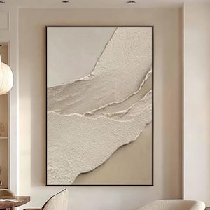 Large Textured Wall Art, Beige & White Abstract Painting, Minimalist 3D Art, Wabi Sabi Decor, Neutral Oversized Painting, Bedroom Wall Decor
