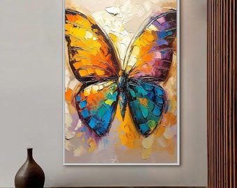 Textured Butterfly Painting, Colorful Abstract Art, Modern Home Decor