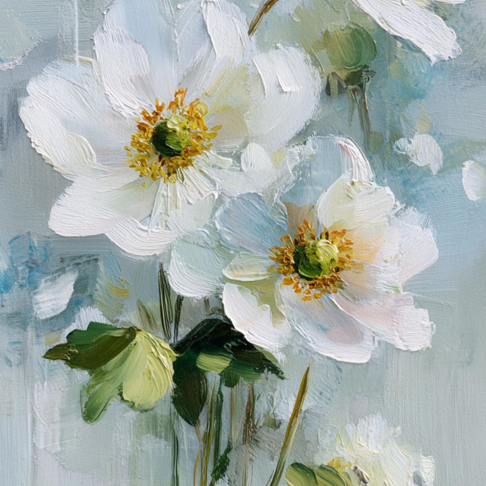 Original White Flower Oil Painting, Abstract Impasto Floral Wall Art ...