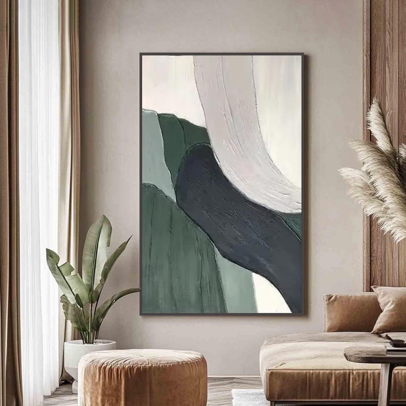 Large Sage Green Abstract Oil Painting on Canvas, Minimalist Wall Art ...