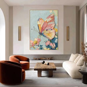 Abstract 3D Colorful Butterfly Oil Painting On Canvas, Large Textured Impasto Wall Art, Original Floral Artwork, Living Room Home Decor