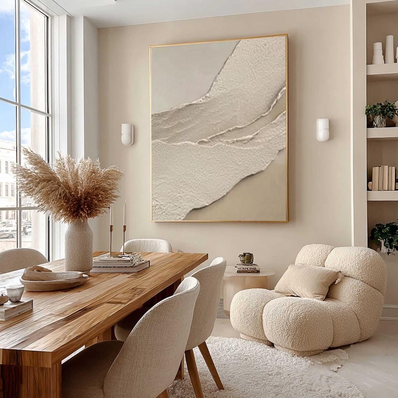 Large Textured Wall Art, Beige & White Abstract Painting, Minimalist 3D Art, Wabi Sabi Decor, Neutral Oversized Painting, Bedroom Wall Decor