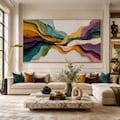 Large Colorful Fluid Abstract Painting, Heavy Impasto Boho Wall Art, Textured Organic Wave Canvas, Living room Wall Decor