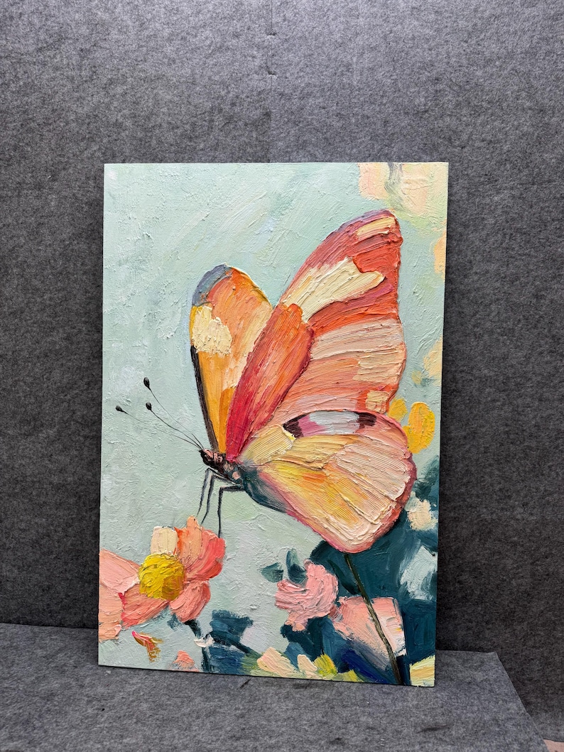 Abstract 3D Colorful Butterfly Oil Painting On Canvas, Large Textured Impasto Wall Art, Original Floral Artwork, Living Room Home Decor image 4