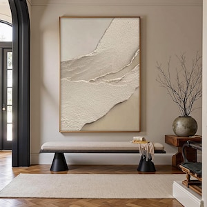Large Textured Wall Art, Beige & White Abstract Painting, Minimalist 3D Art, Wabi Sabi Decor, Neutral Oversized Painting, Bedroom Wall Decor