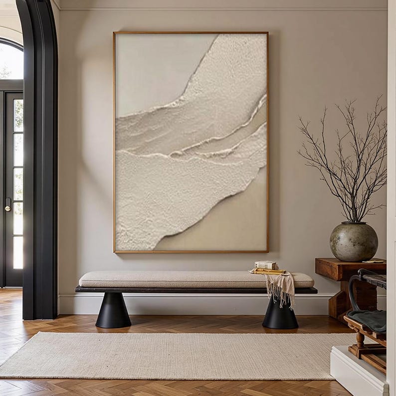 Large Textured Wall Art, Beige & White Abstract Painting, Minimalist 3D Art, Wabi Sabi Decor, Neutral Oversized Painting, Bedroom Wall Decor