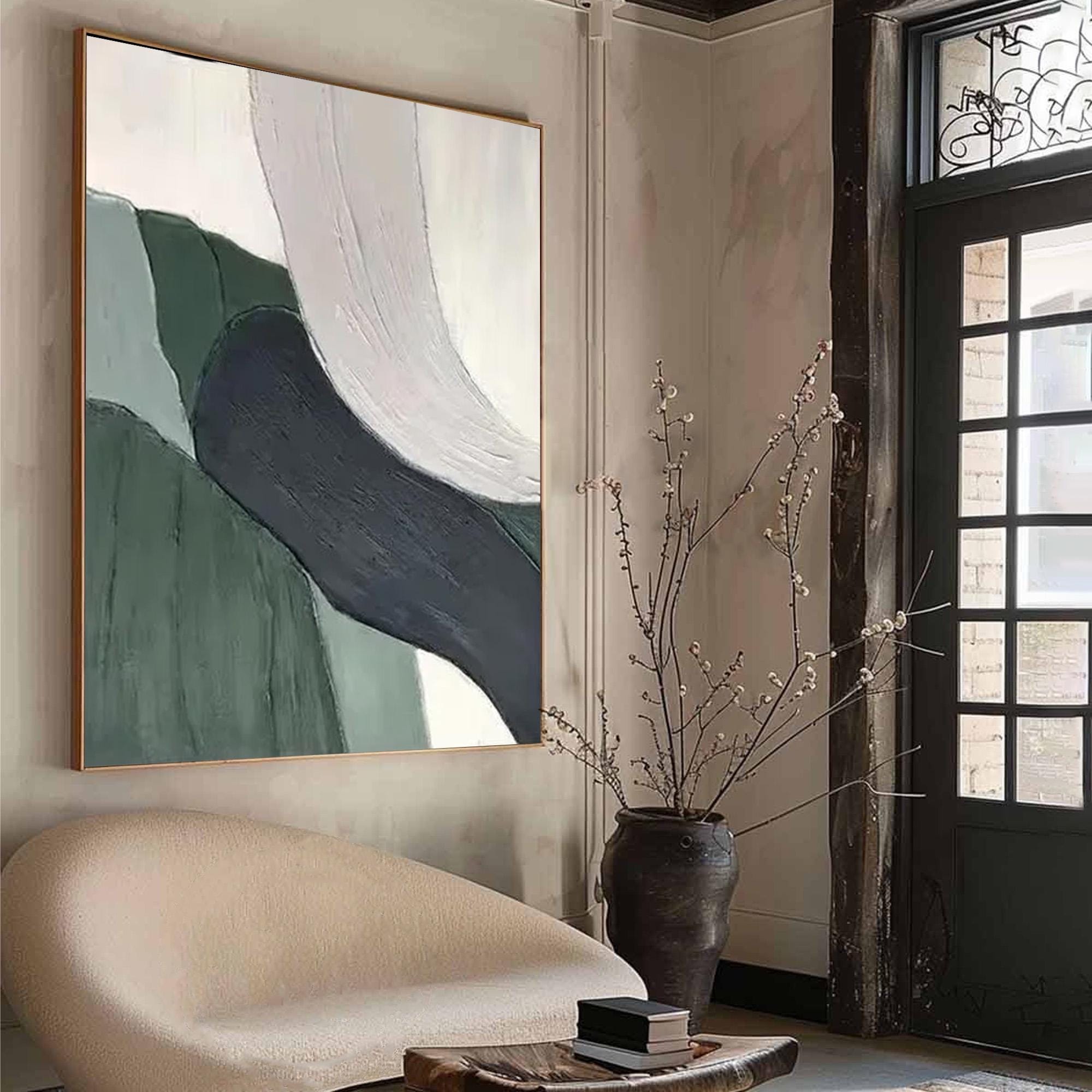 Large Sage Green Abstract Oil Painting on Canvas, Minimalist Wall Art ...