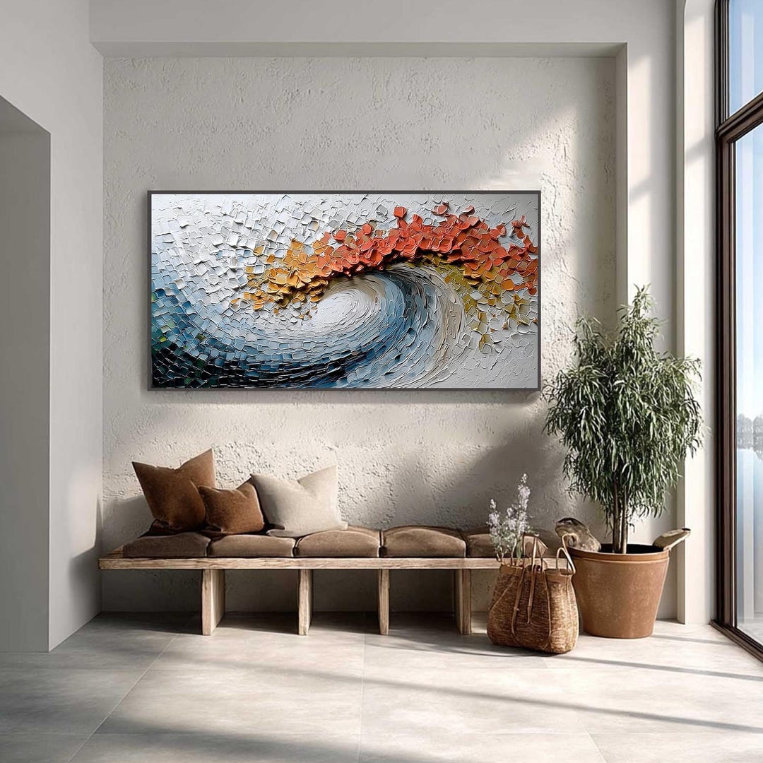 Textured Ocean Wave Oil Painting on Canvas, Large Abstract Wall Art ...