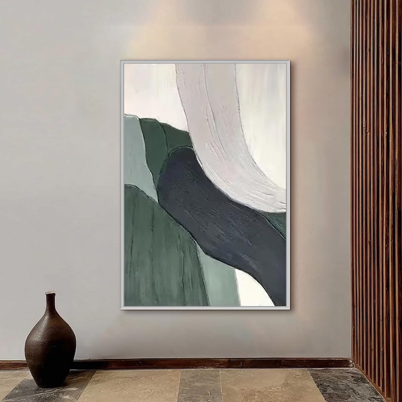 Large Sage Green Abstract Oil Painting on Canvas, Minimalist Wall Art ...