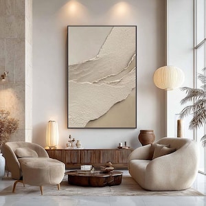 Large Textured Wall Art, Beige & White Abstract Painting, Minimalist 3D Art, Wabi Sabi Decor, Neutral Oversized Painting, Bedroom Wall Decor